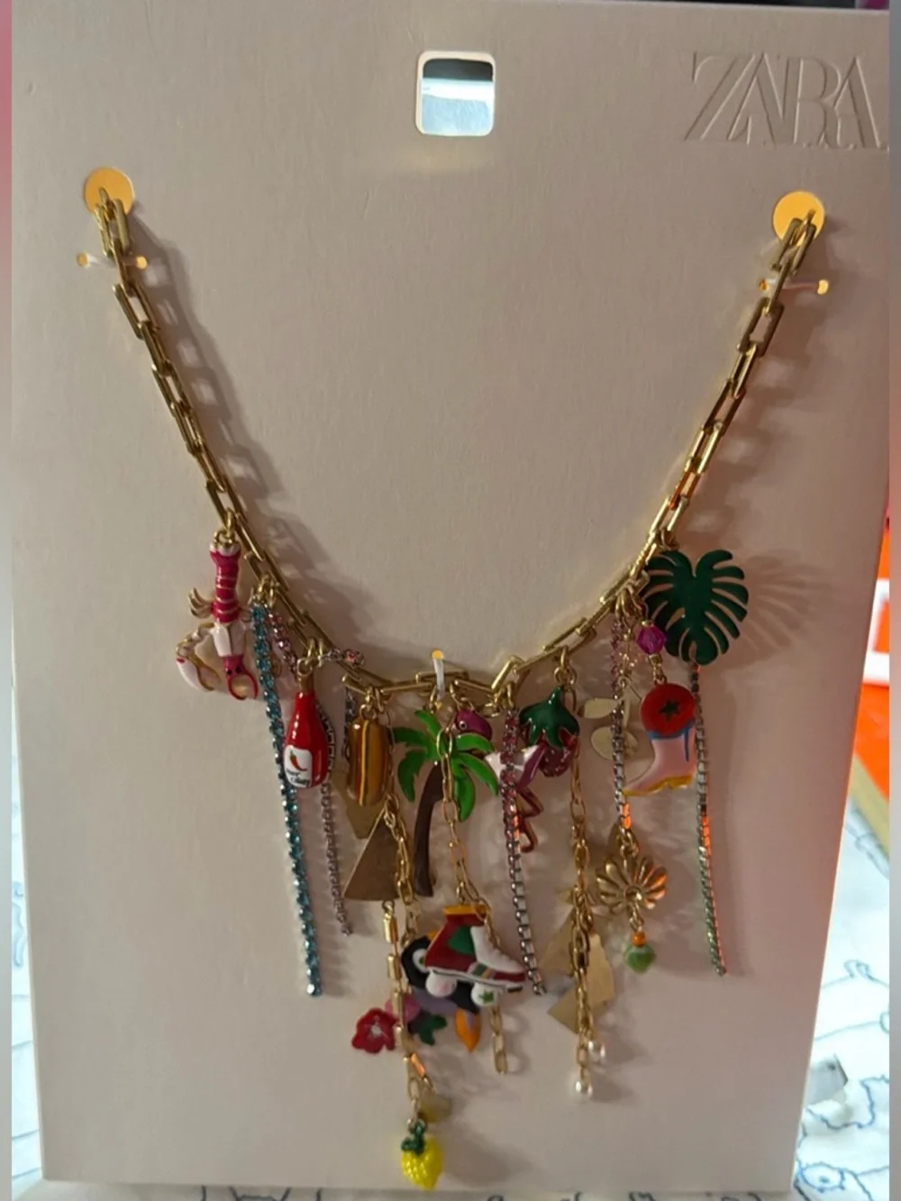 Zara charm link necklace, tropical